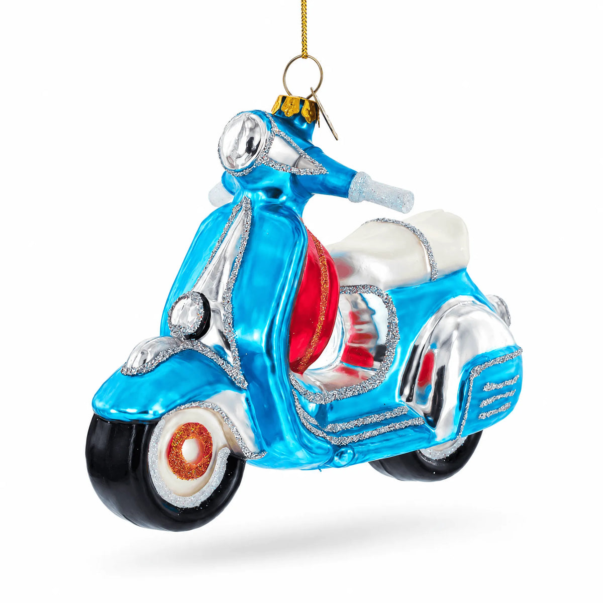 Blue Retro Scooter Glass Christmas Ornament Cartsfy Inc.