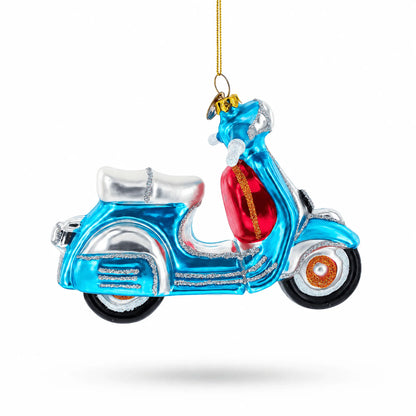 Blue Retro Scooter Glass Christmas Ornament Cartsfy Inc.