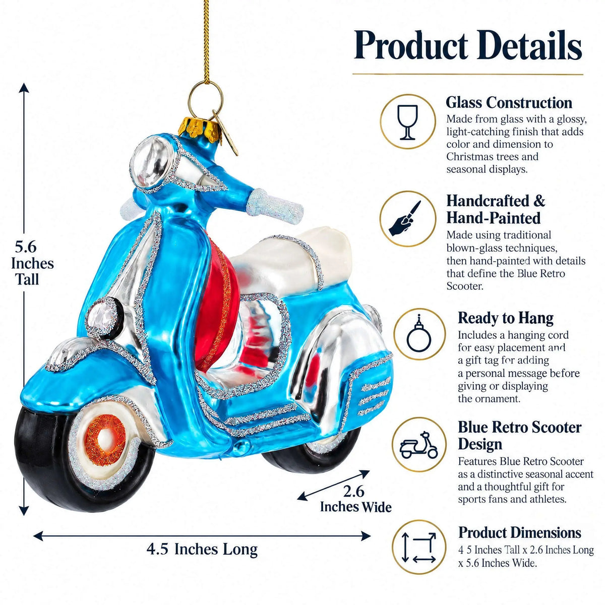 Blue Retro Scooter Glass Christmas Ornament Cartsfy Inc.
