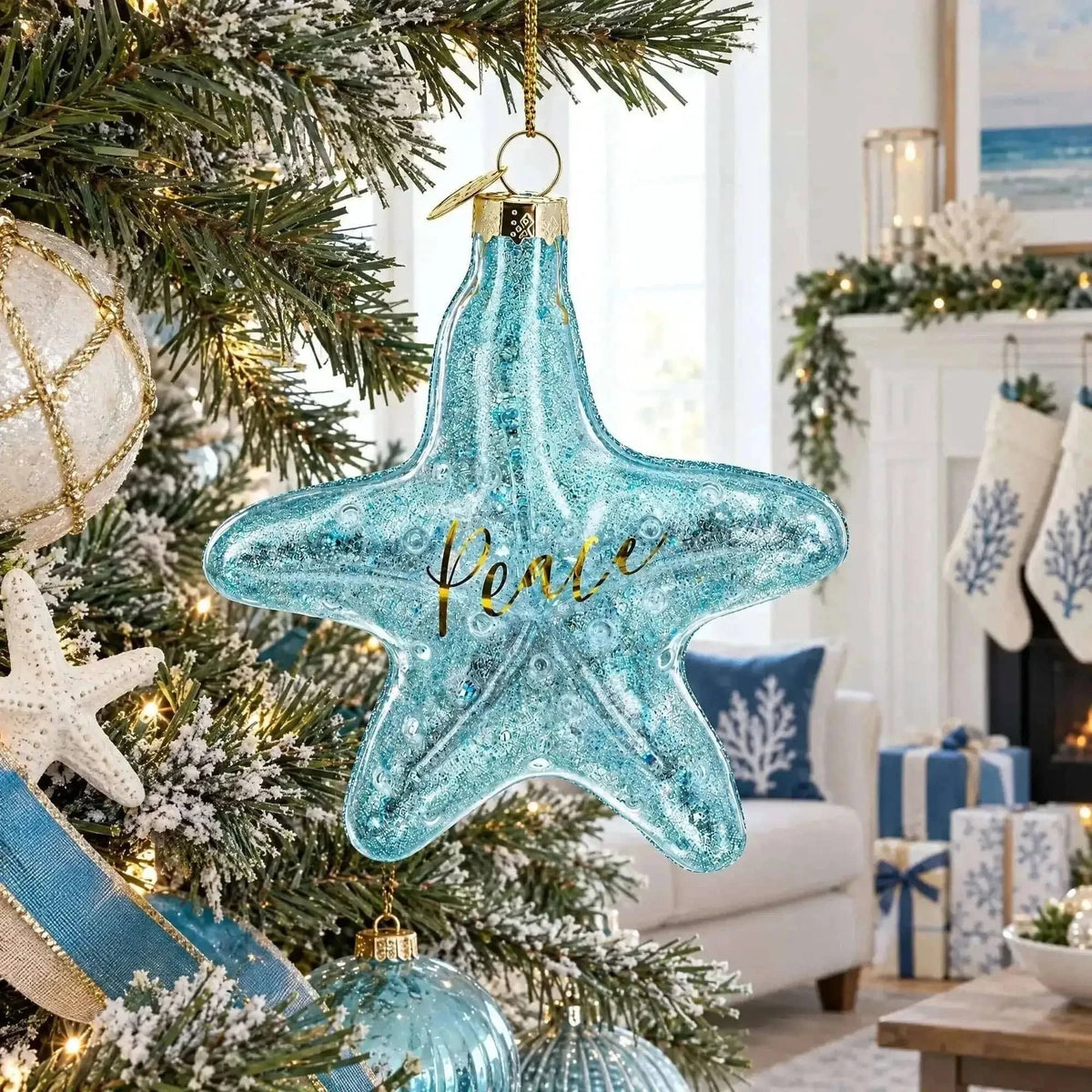Blue Shiny Star "Piece" Glass Christmas Ornament Cartsfy Inc.