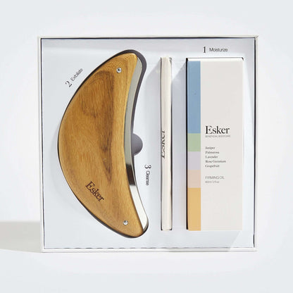 Wooden body exfoliation tool set: half-moon brush with two long applicators