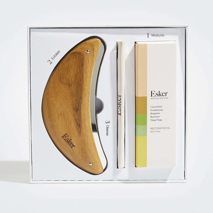 Body Plane restorative tool set in box with wooden exfoliation blade and oil bottle