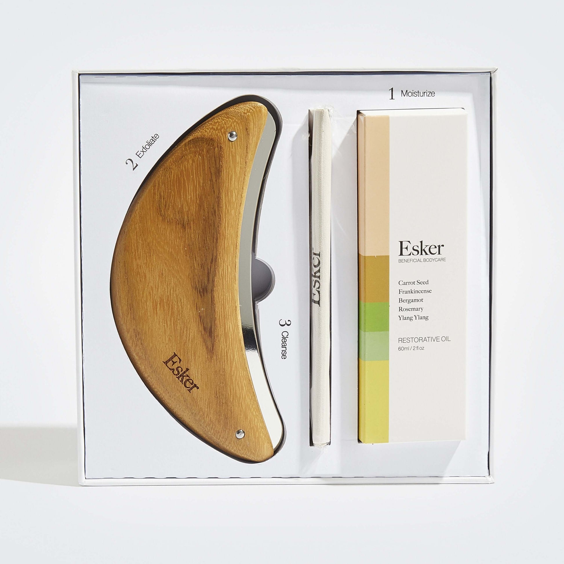 Body plane tool set in tray with wooden blade and restorative oil tube