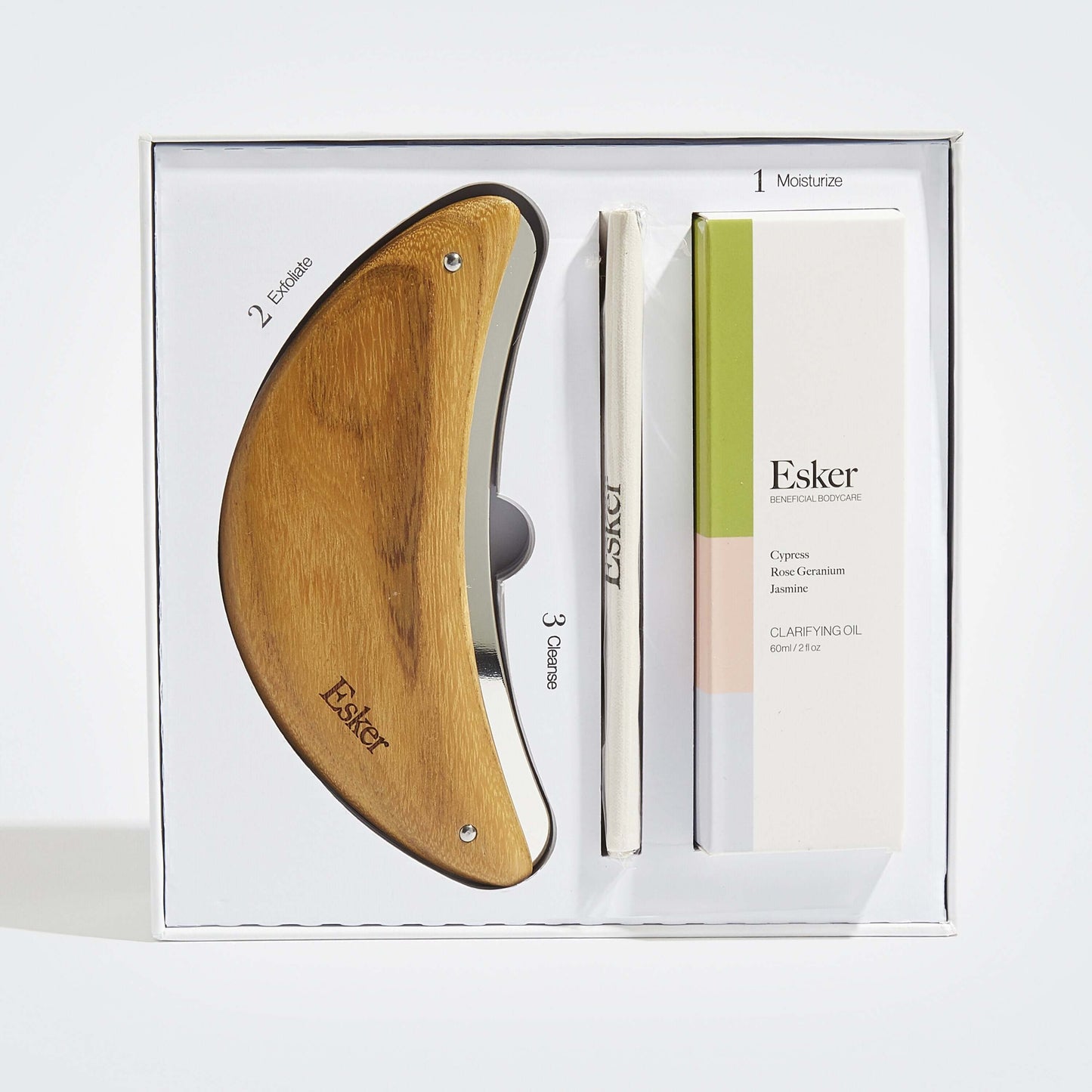 Body plane tool set in clear tray with wooden blade and moisturizing oil tube