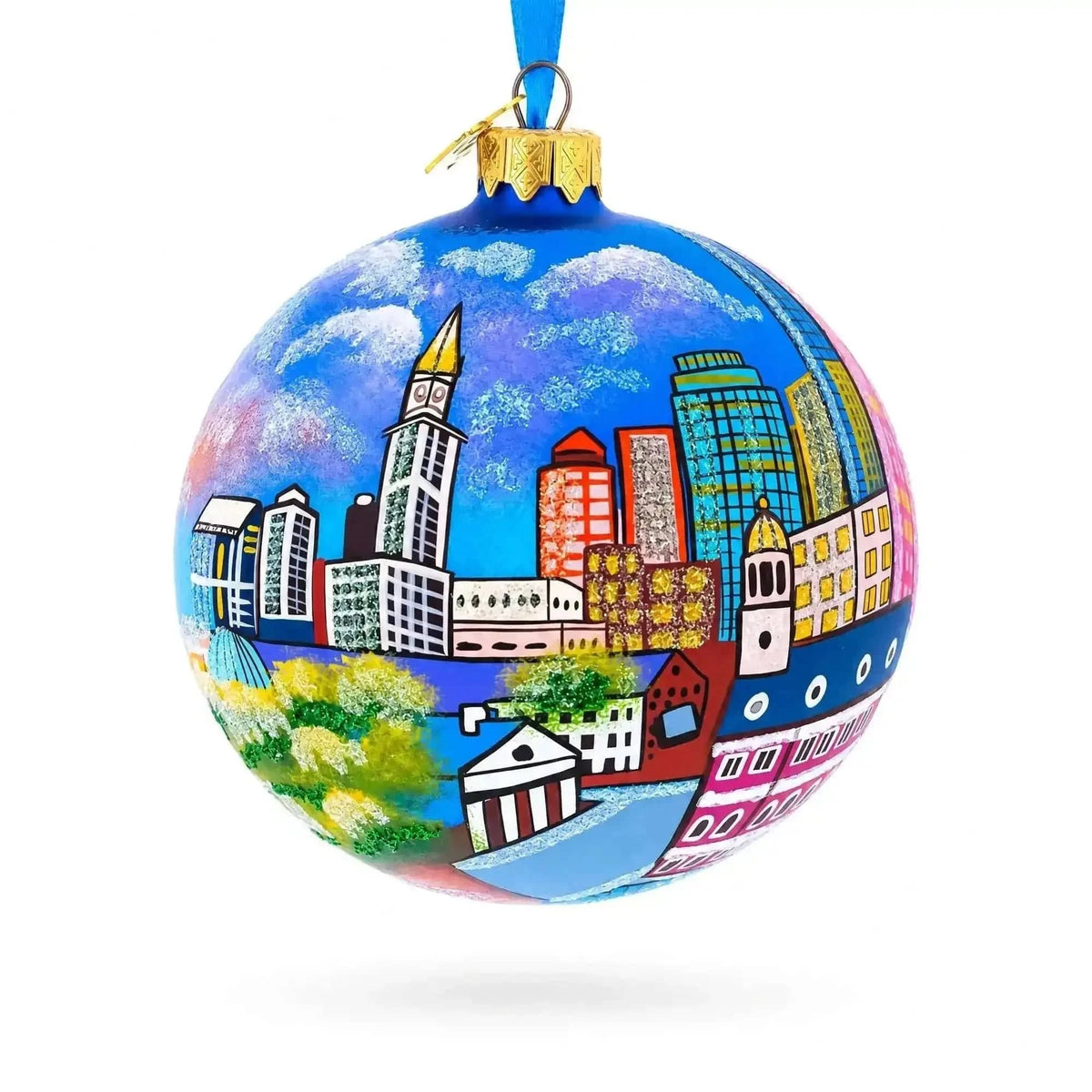 Boston, Massachusetts Glass Ball Christmas Ornament 4 Inches Cartsfy Inc.