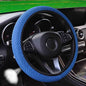Breathable mesh steering wheel cover in blue with textured grip and black inner edge