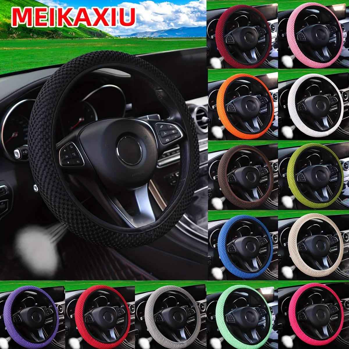 Mesh steering wheel cover collage showing multiple colors of the textured grip cover