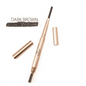 Dark-brown eyebrow pencil with spoolie brush, retractable tip, and filled swatch
