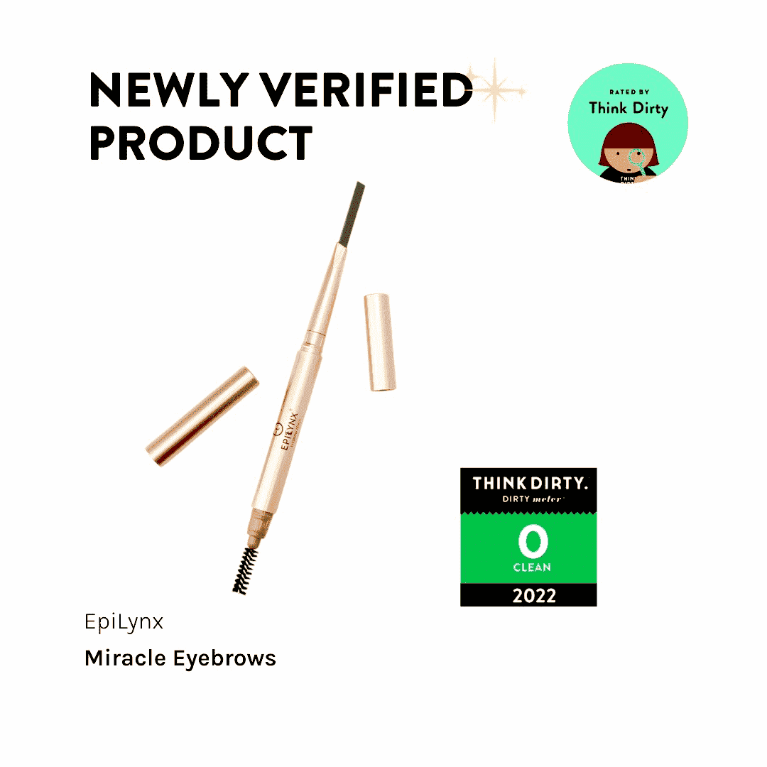 Epilynx miracle eyebrow pencils with swatches, caps off and caps shown.