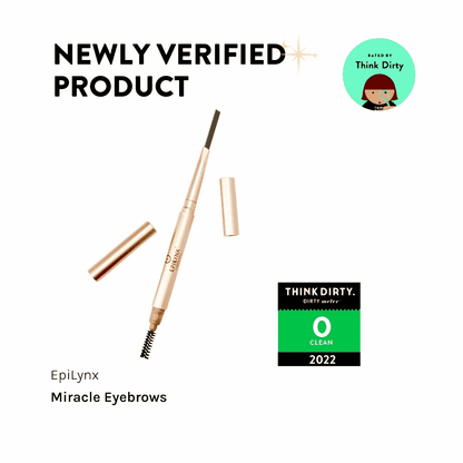 Epilynx miracle eyebrow pencils with swatches, caps off and caps shown.