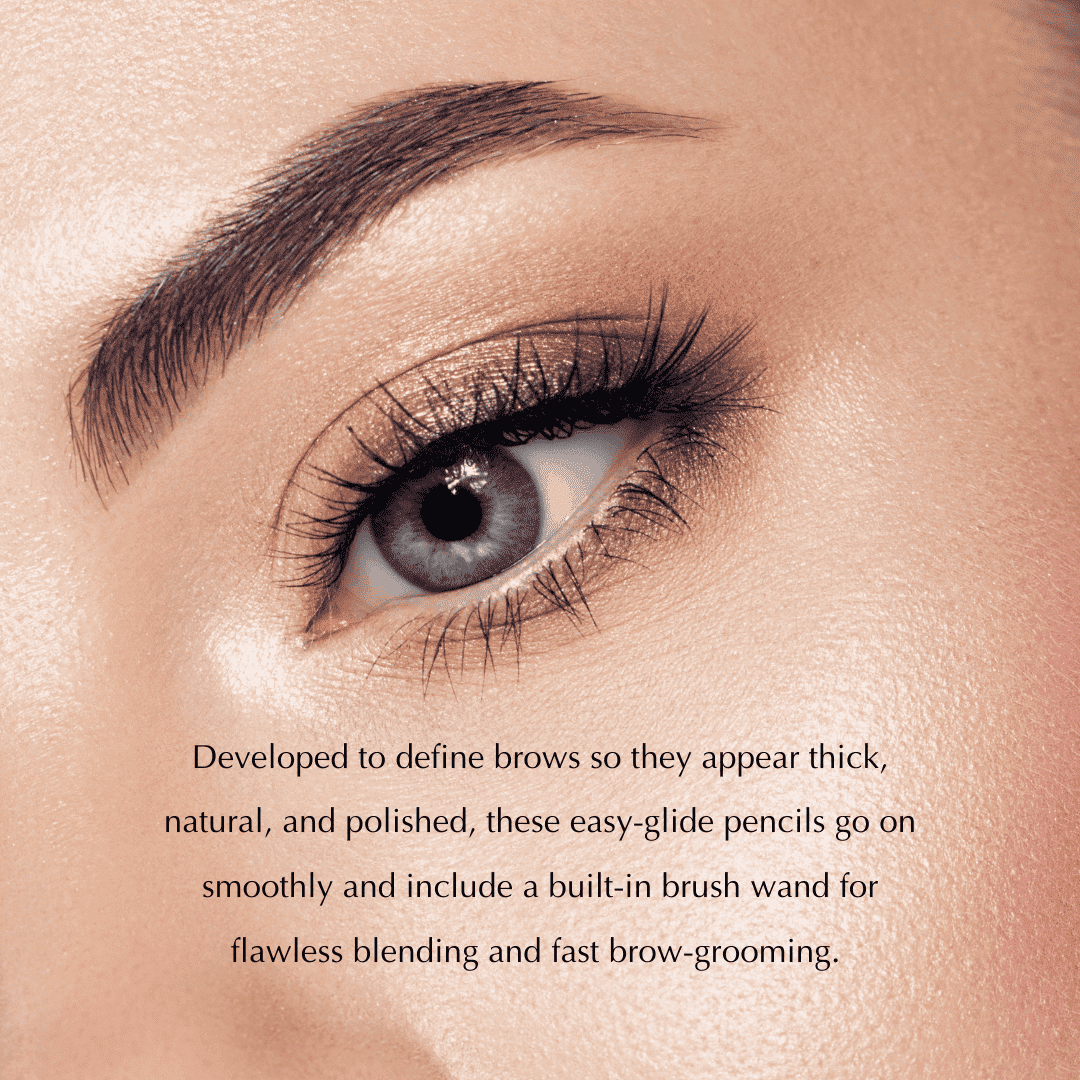 Defined eyebrow with polished makeup finish over one eye area.