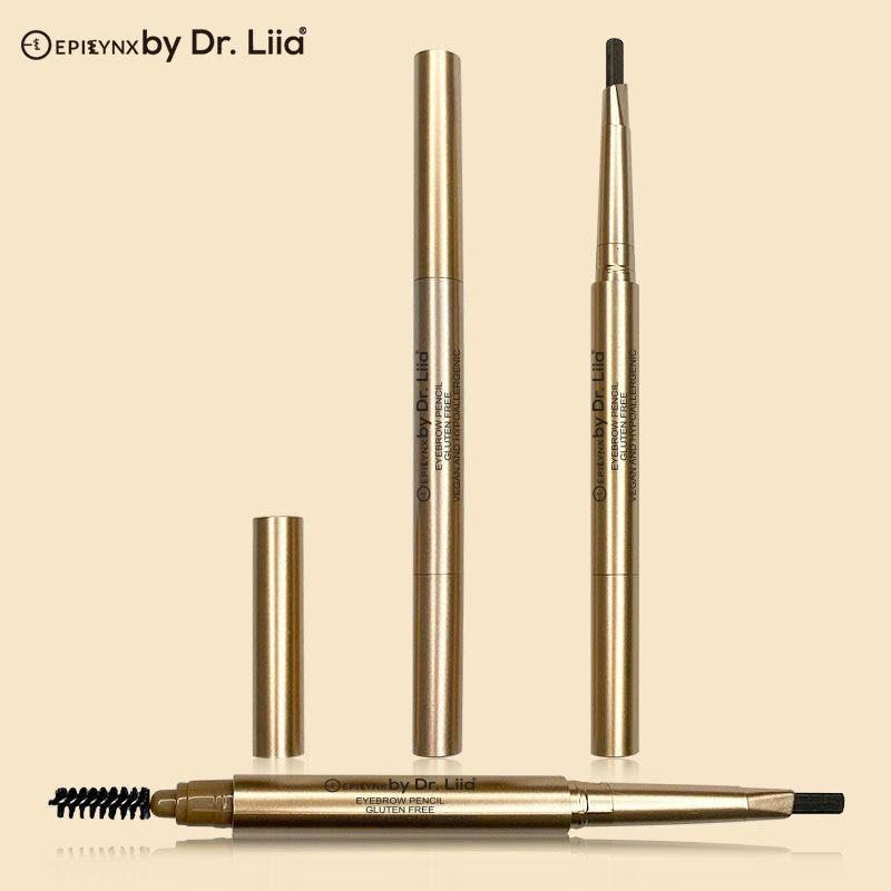 Eyebrow pencil set with two gold pencils and brush-tipped cap