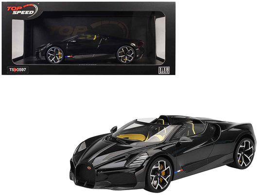 Bugatti W16 Mistral Black with Yellow Interior 1/18 Model Car by Top Speed Cartsfy Inc.