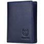 Blue genuine leather bifold wallet with Bullcaptain logo and stitched trim