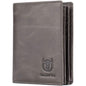 Brown genuine leather bifold wallet with Bullcaptain logo and stitched edges