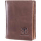 Light brown genuine leather bifold wallet with Bullcaptain logo and stitched edges