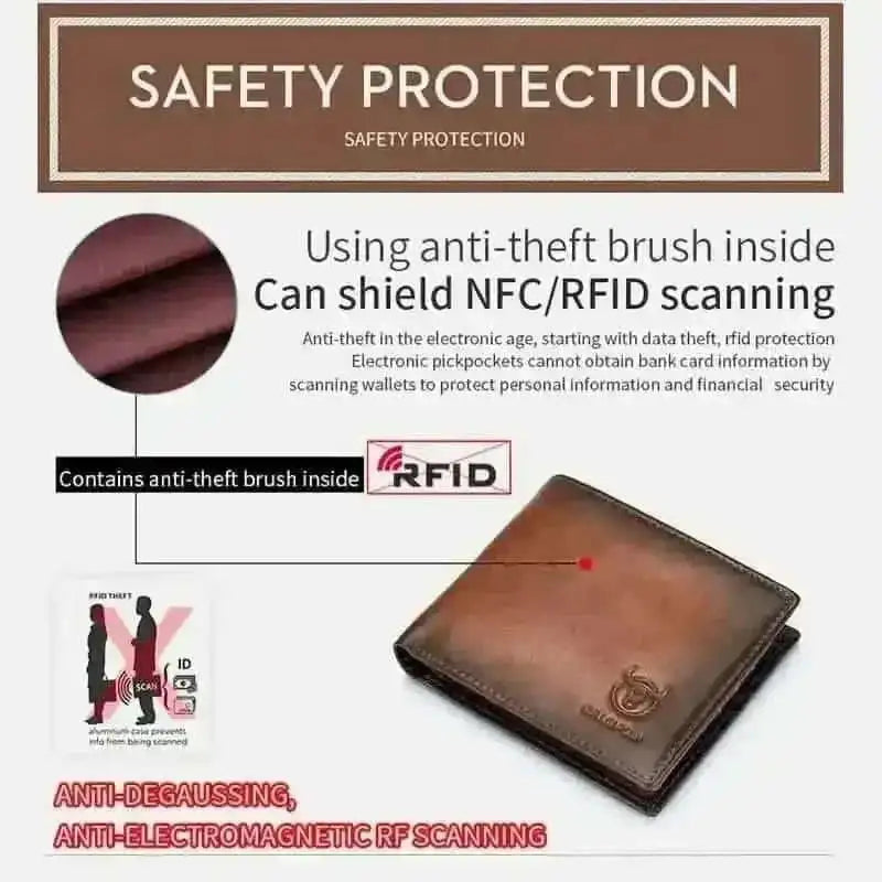 BULLCAPTAIN Men Genuine Leather RFID Blocking Anti-theft Wallet Cartsfy Inc.