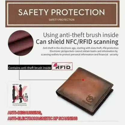 BULLCAPTAIN Men Genuine Leather RFID Blocking Anti-theft Wallet Cartsfy Inc.