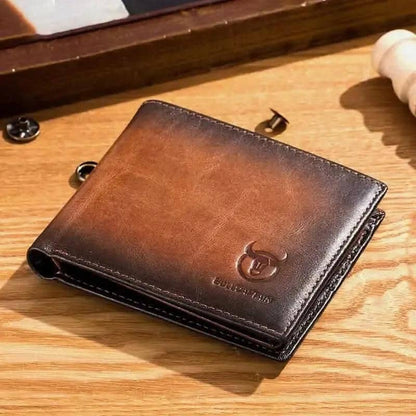 BULLCAPTAIN Men Genuine Leather Vintager RFID Blocking Anti-theft Wallet DailySale Red Brown Red-Brown-
