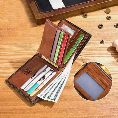 BULLCAPTAIN Men Genuine Leather Vintager RFID Blocking Anti-theft Wallet DailySale Red Brown Red-Brown-