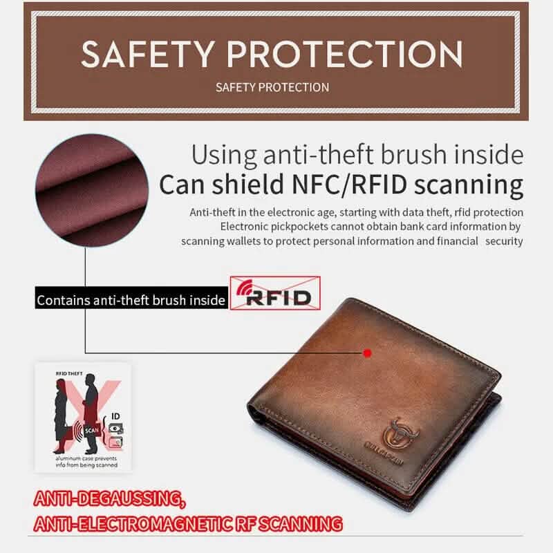 BULLCAPTAIN Men Genuine Leather Vintager RFID Blocking Anti-theft Wallet Cartsfy Inc.