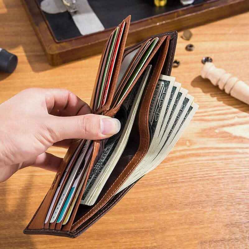 BULLCAPTAIN Men Genuine Leather Vintager RFID Blocking Anti - theft Wallet - Cartsfy Inc.