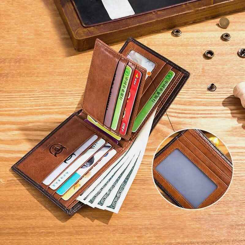 BULLCAPTAIN Men Genuine Leather Vintager RFID Blocking Anti - theft Wallet - Cartsfy Inc.