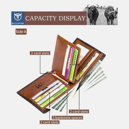 BULLCAPTAIN Men Genuine Leather Vintager RFID Blocking Anti - theft Wallet - Cartsfy Inc.