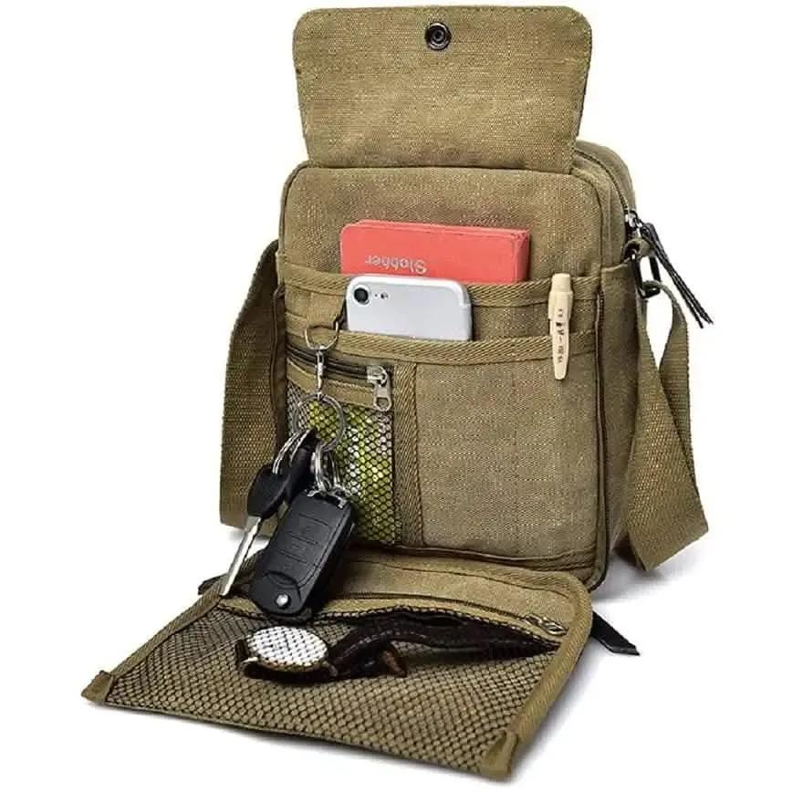 Canvas Travel Wallet Casual Messenger Bag DailySale Coffee Khaki Black Coffee-Khaki-Black-