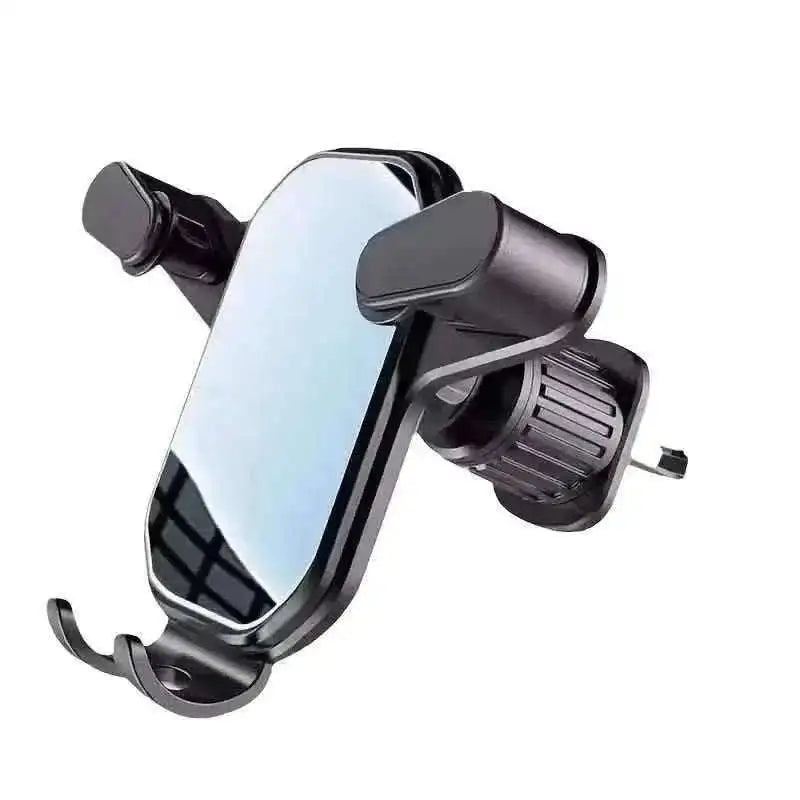 Car phone holder with dual side grips and vent clip mount, black