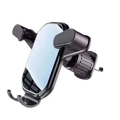 Car phone holder with dual side grips and vent clip mount, black
