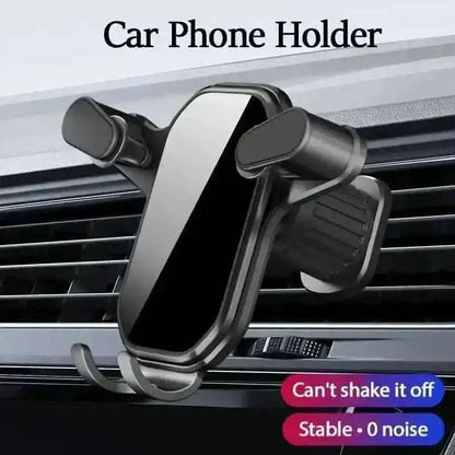 Car phone holder with vent clamp and cradle arms on air vent, black
