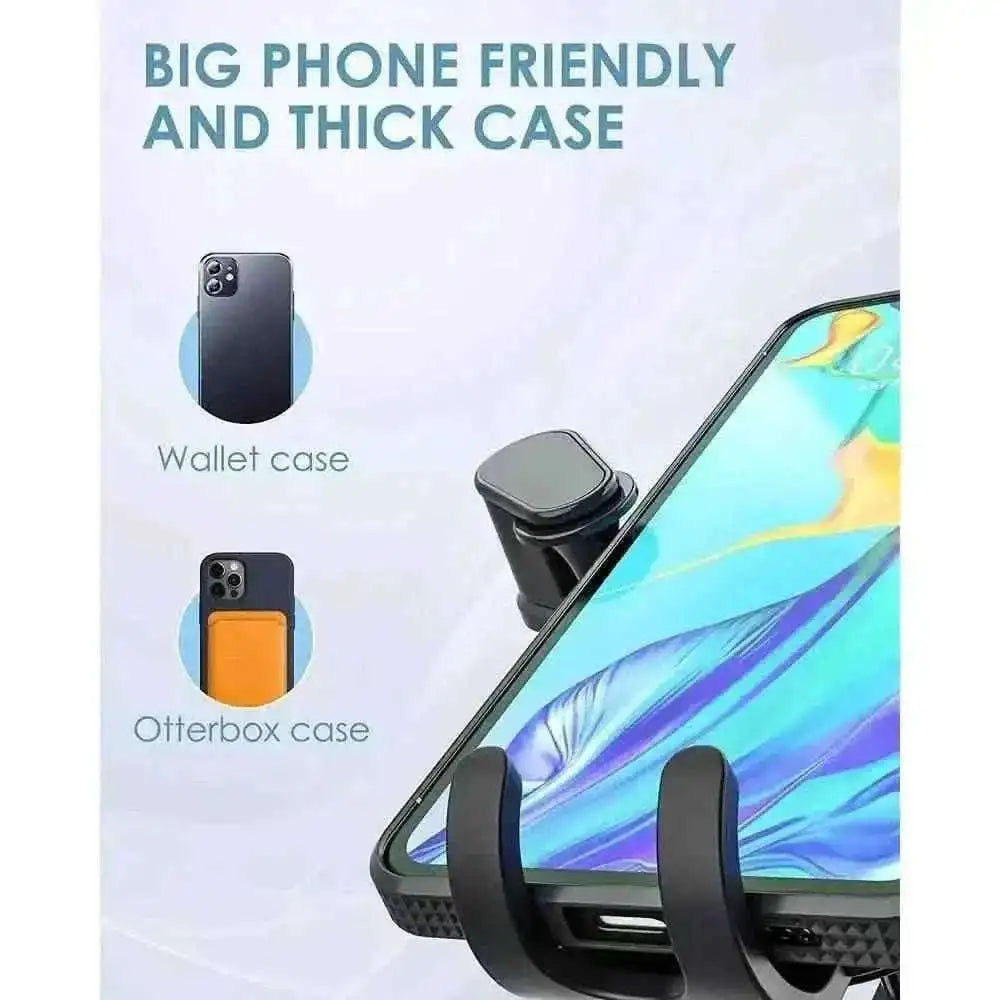 Car phone holder with wide cradle arms for thick cases, black