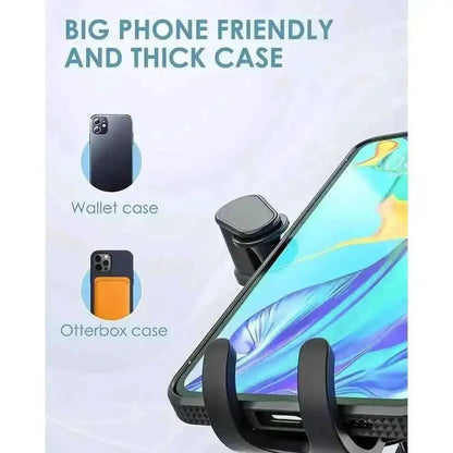Car phone holder with wide cradle arms for thick cases, black