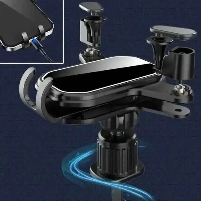 Car phone holder vent mount with metal base plate and rotating cradle, black