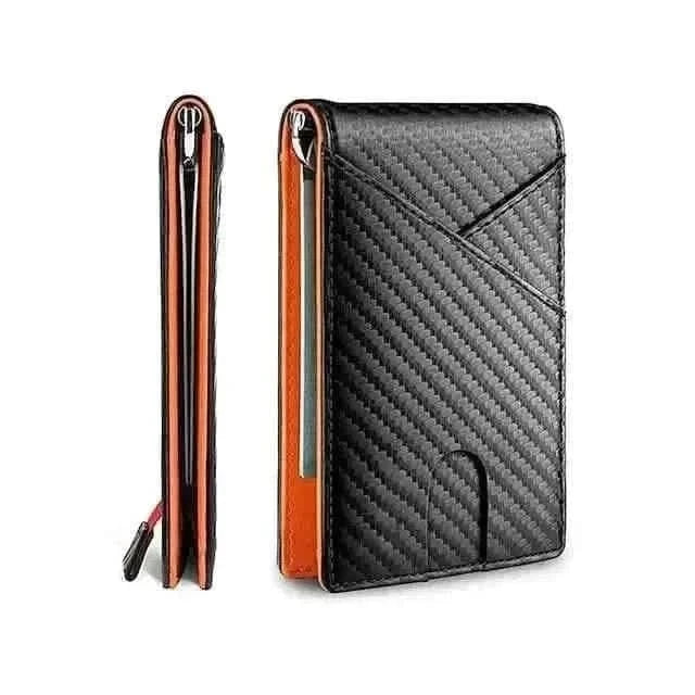 Carbon Fiber Rfid Men Wallets Bi-fold Vallet Billfold DailySale Black Blue Orange Black-Blue-Orange-