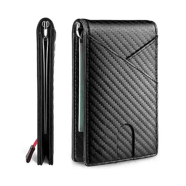 Carbon Fiber Rfid Men Wallets Bi-fold Vallet Billfold DailySale Black Blue Orange Black-Blue-Orange-