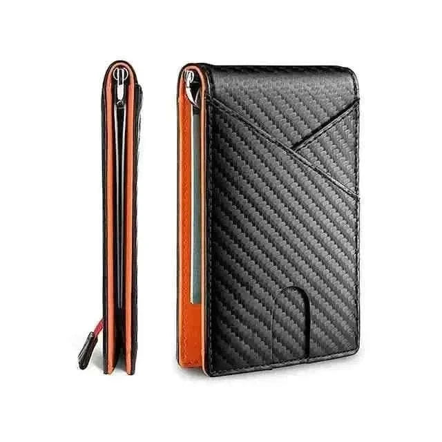 Carbon Fiber Rfid Men Wallets Bi-fold Vallet Billfold DailySale Black Blue Orange Black-Blue-Orange-