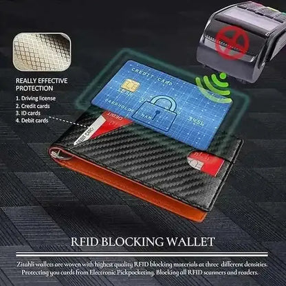 Carbon Fiber Rfid Men Wallets Bi-fold Vallet Billfold DailySale Black Blue Orange Black-Blue-Orange-