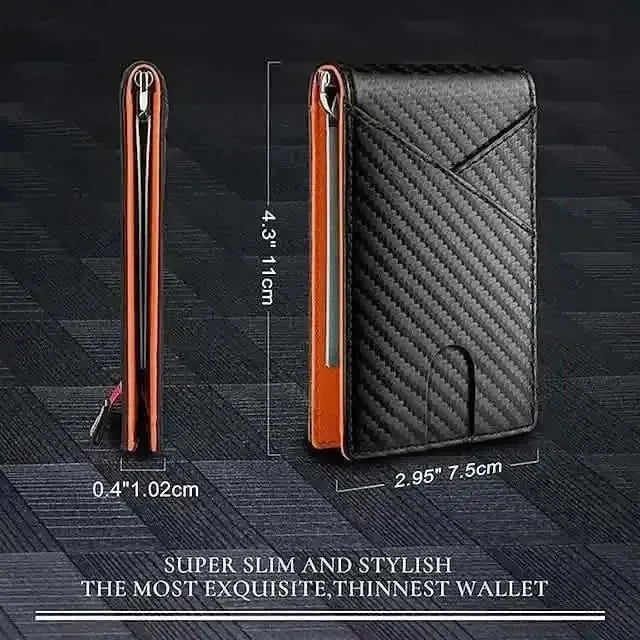 Carbon Fiber Rfid Men Wallets Bi-fold Vallet Billfold DailySale Black Blue Orange Black-Blue-Orange-