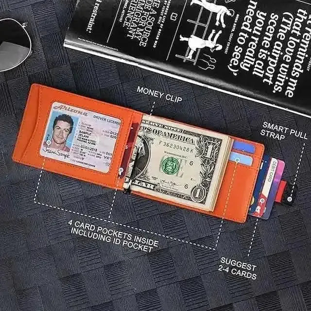 Carbon Fiber Rfid Men Wallets Bi-fold Vallet Billfold DailySale Black Blue Orange Black-Blue-Orange-