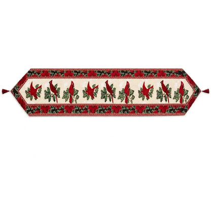 Cardinal, Mistletoe Poinsettia Christmas Tablecloth Holiday Runner 77 Inches Cartsfy Inc.