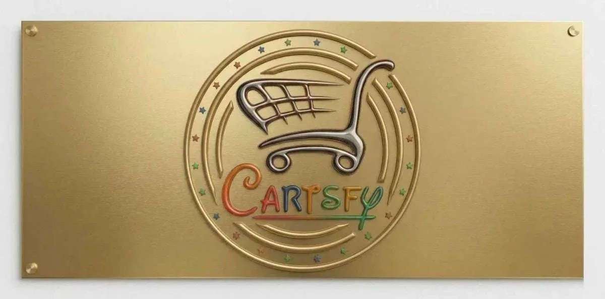 Cartsfy gift card with gold shopping cart logo and circular emblem