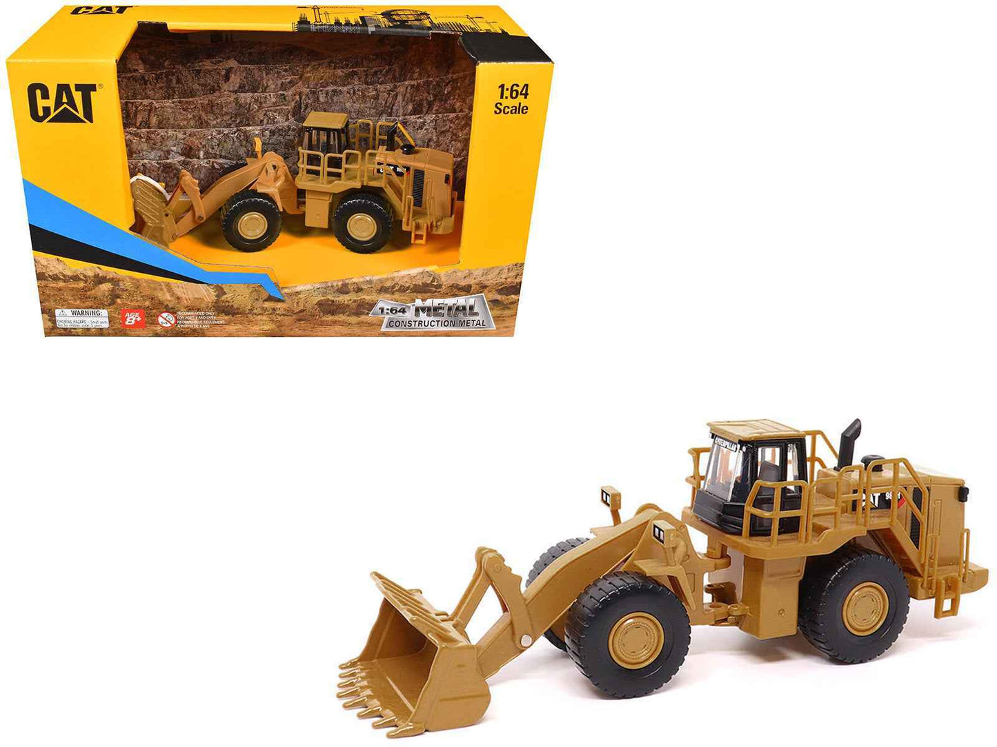Yellow CAT 988H wheel loader diecast model with front bucket, 1:64 scale