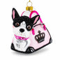 Boston Terrier in Pink Handbag Glass Christmas Ornament