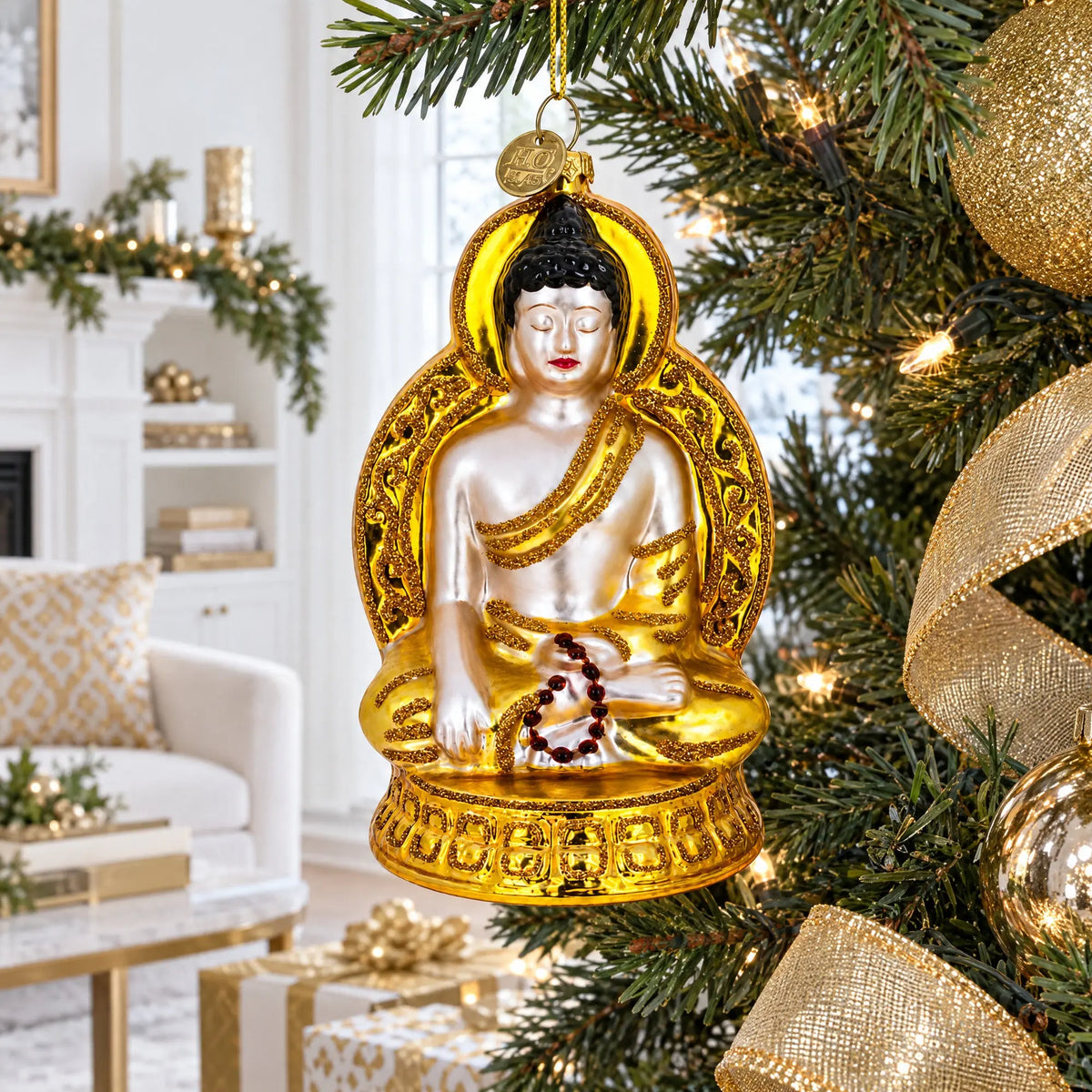 Golden Buddha Glass Christmas Ornament