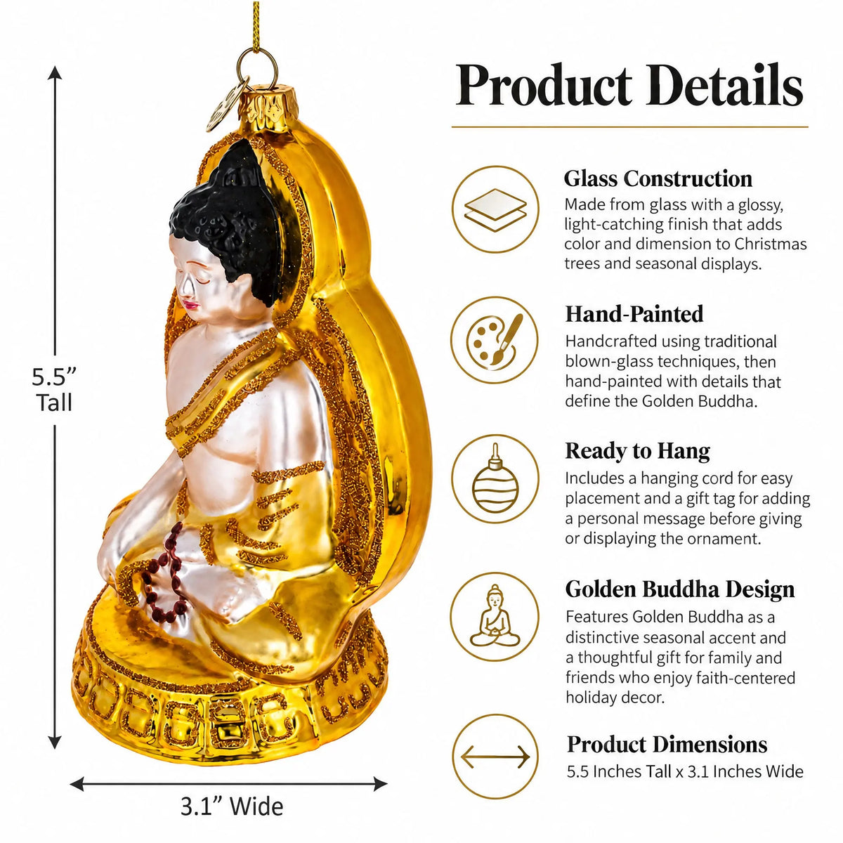 Golden Buddha Glass Christmas Ornament