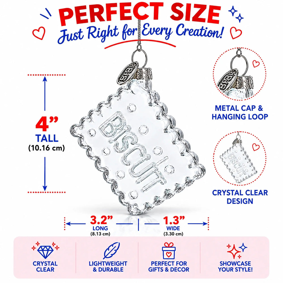Biscuit Cookie Clear Glass Christmas Ornament