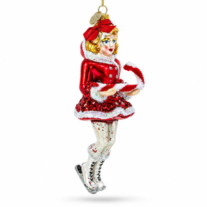 Ice Skater Girl with Candy Cane Glass Christmas Ornament