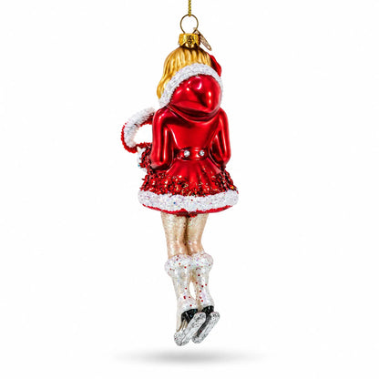 Ice Skater Girl with Candy Cane Glass Christmas Ornament